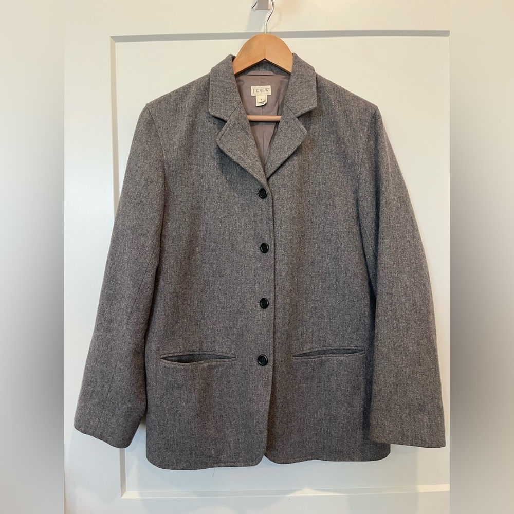 J Crew four buttons wool gray fully lined academia preppy minimalist blazer sz 8